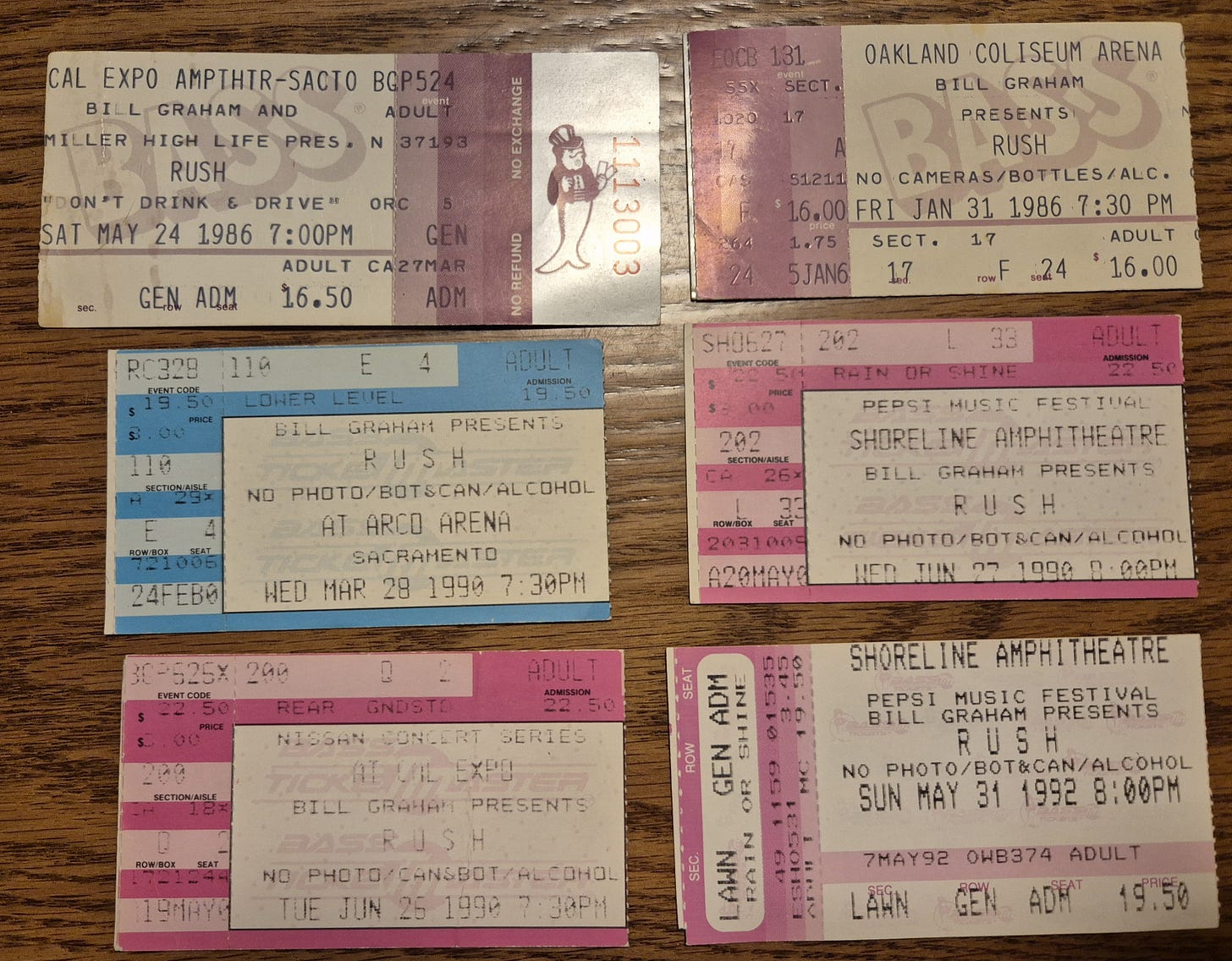Concert Tickets from Power Windows to Roll the Bones tours.