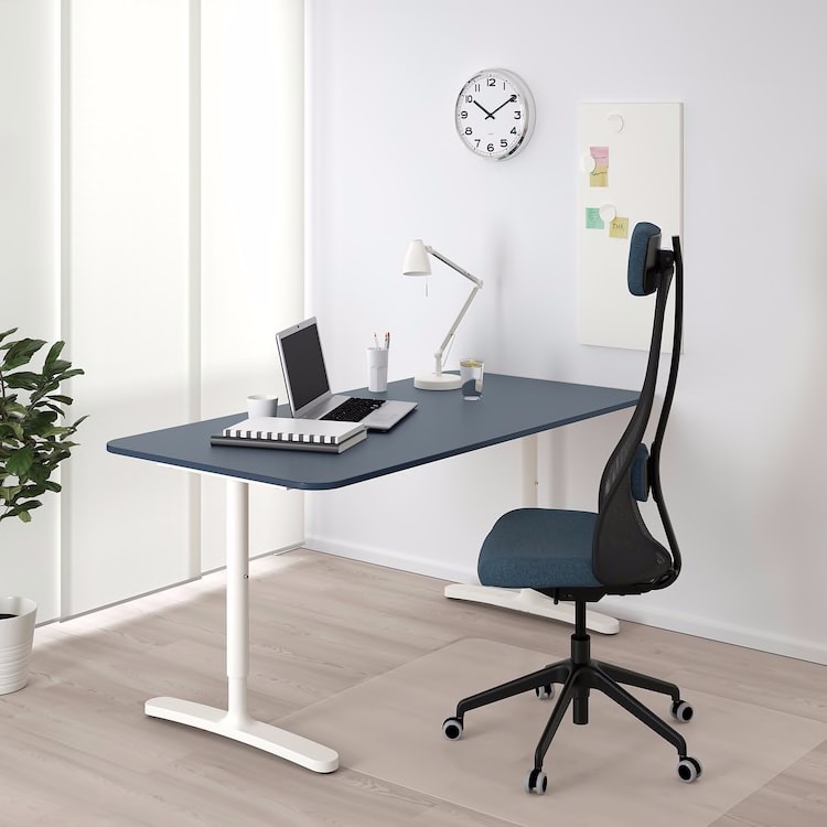 BEKANT Desk, linoleum blue/white, 63x31 1/2 "