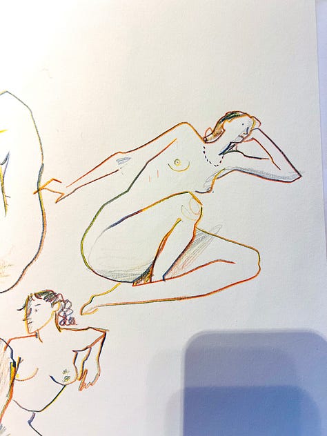 Multicolour pencil drawing of life models