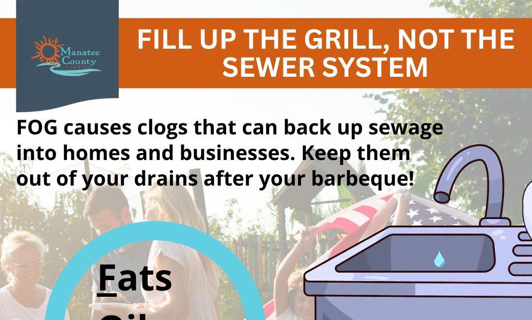 Manatee County Urges Residents to Keep Grease Out of Drains During Fourth of July Cookouts