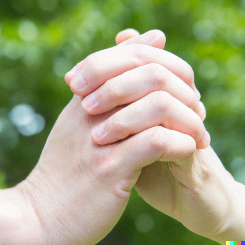 hands clasped together