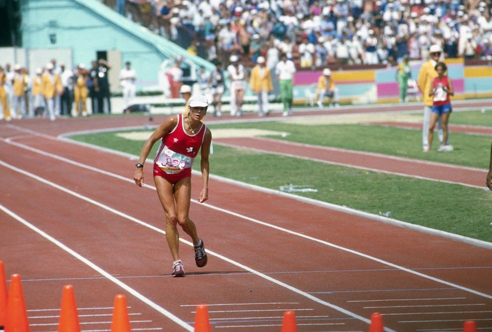 Gabriela Andersen-Schiess Olimpíadas Los Angeles — Foto: Focus on Sport/Getty Images