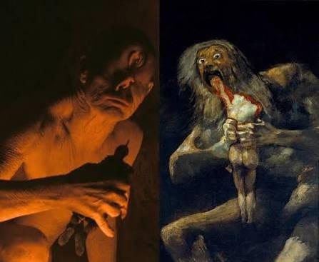 First look at “Cyclops” in Christopher Nolan's “The Odyssey”, the shot  seems to be inspired by “Saturn Devouring His Son” by Francis Goya. In Book  IX of Homer's Odyssey, Odysseus encounters Polyphemus,