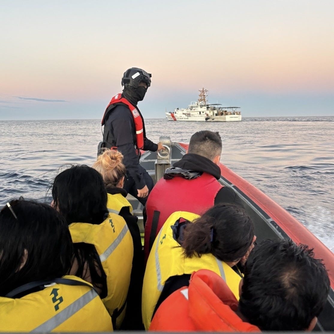 The Coast Guard took custody of the 13 aliens aboard the smuggling vessel and transferred them to a cutter off Point Loma, California. The Coast Guard took custody of the 13 aliens aboard the smuggling vessel and transferred them to a cutter off Point Loma, California.