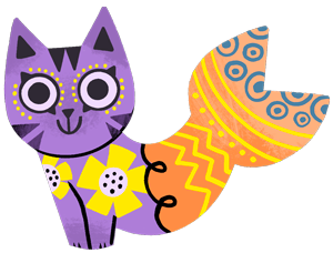 A little baby cat-mermaid illustration.