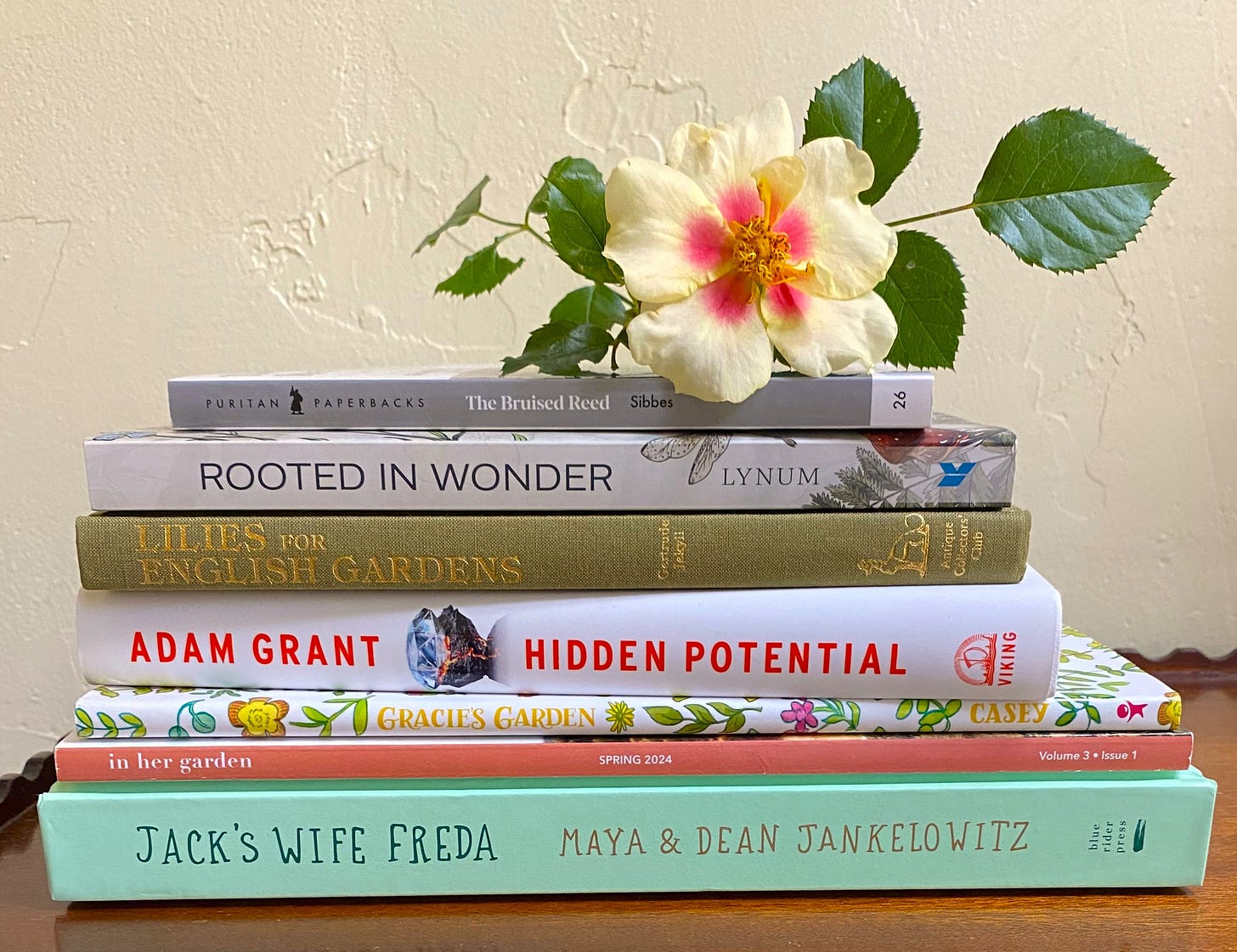 books stacked up for spring reading