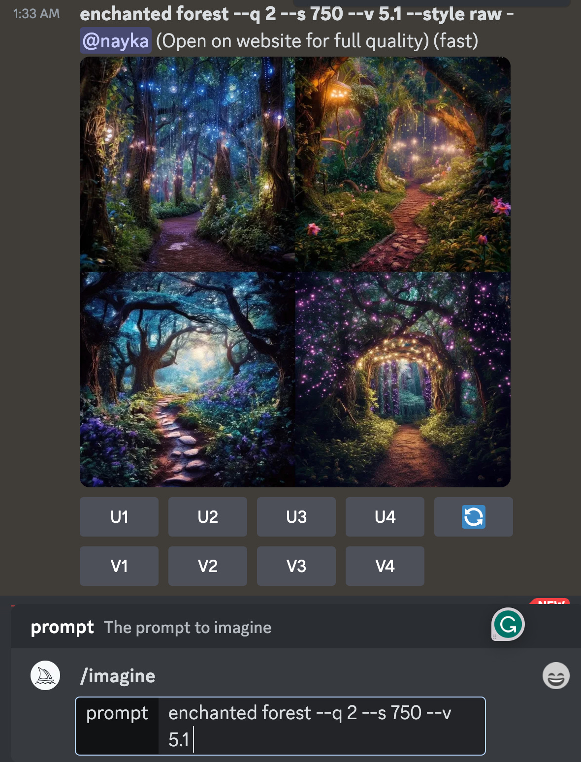 midjourney prompt on discord