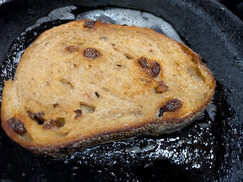 Rasin toast. Toast with cream cheese and jam. Roasted butternut squash with toast.