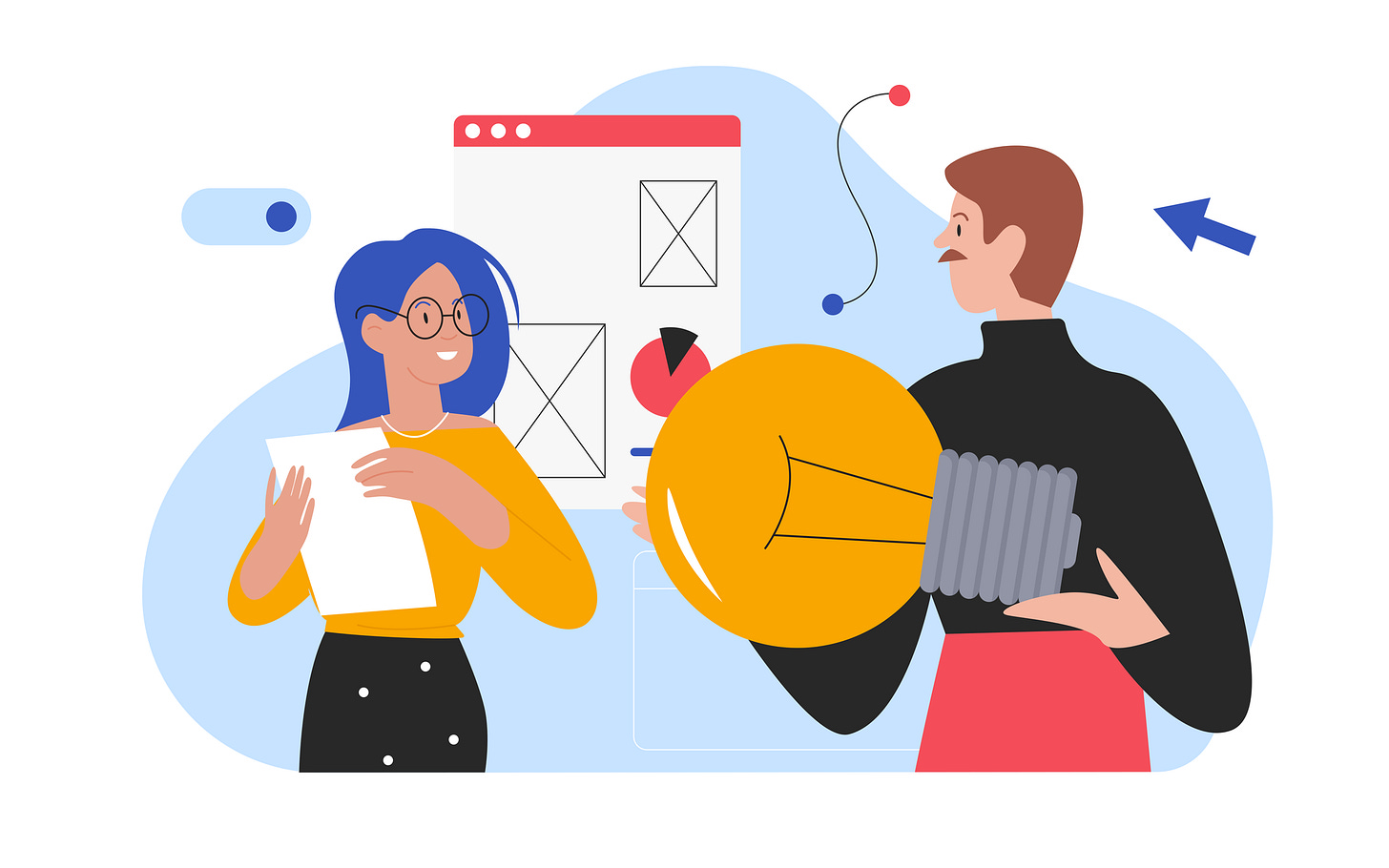 Illustration montrant des personnes échangeant des idées, symbolisant le partage de connaissances et la collaboration