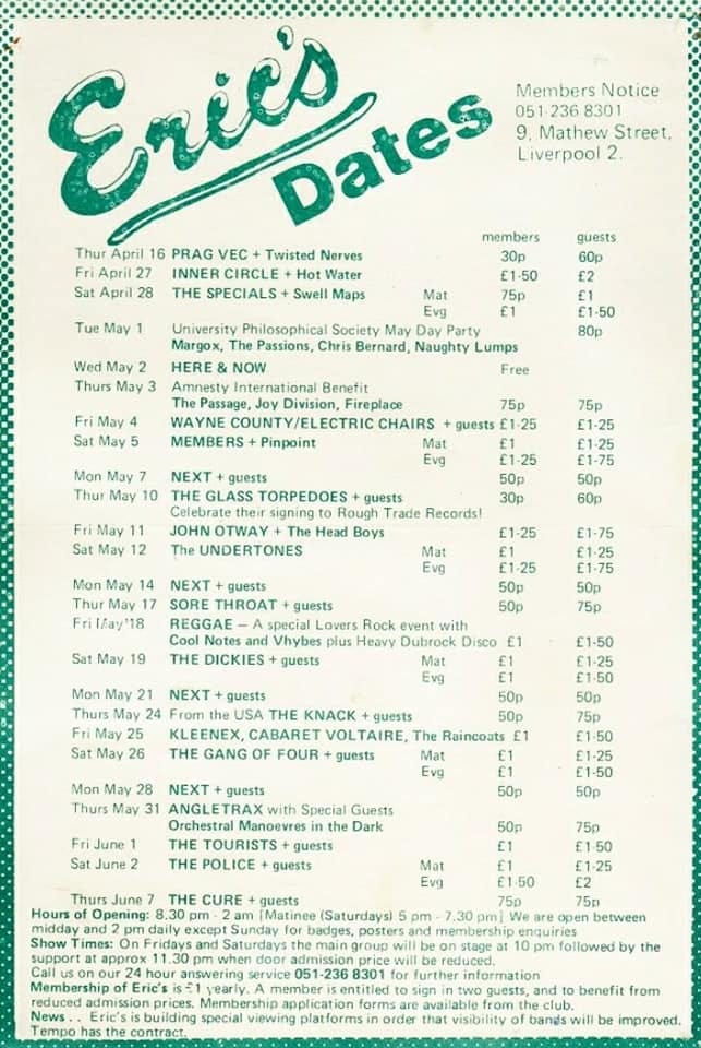 A flyer for Eric's, April/May 1979. Prag Vec played on April 16. A flyer for Eric's, April/May 1979. Prag Vec played on April 16.