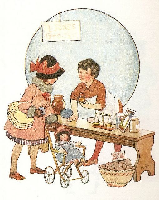 This may contain: two children are playing with their toys at the table and one child is sitting in a stroller