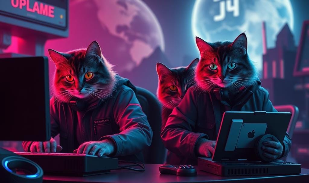 Image of cats computer scientists trying to save the planet.