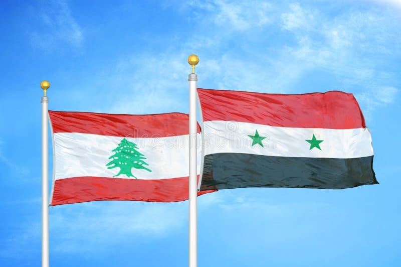 Lebanon And Syria Two Flags On Flagpoles And Blue Cloudy Sky Stock ... Lebanon And Syria Two Flags On Flagpoles And Blue Cloudy Sky Stock ...