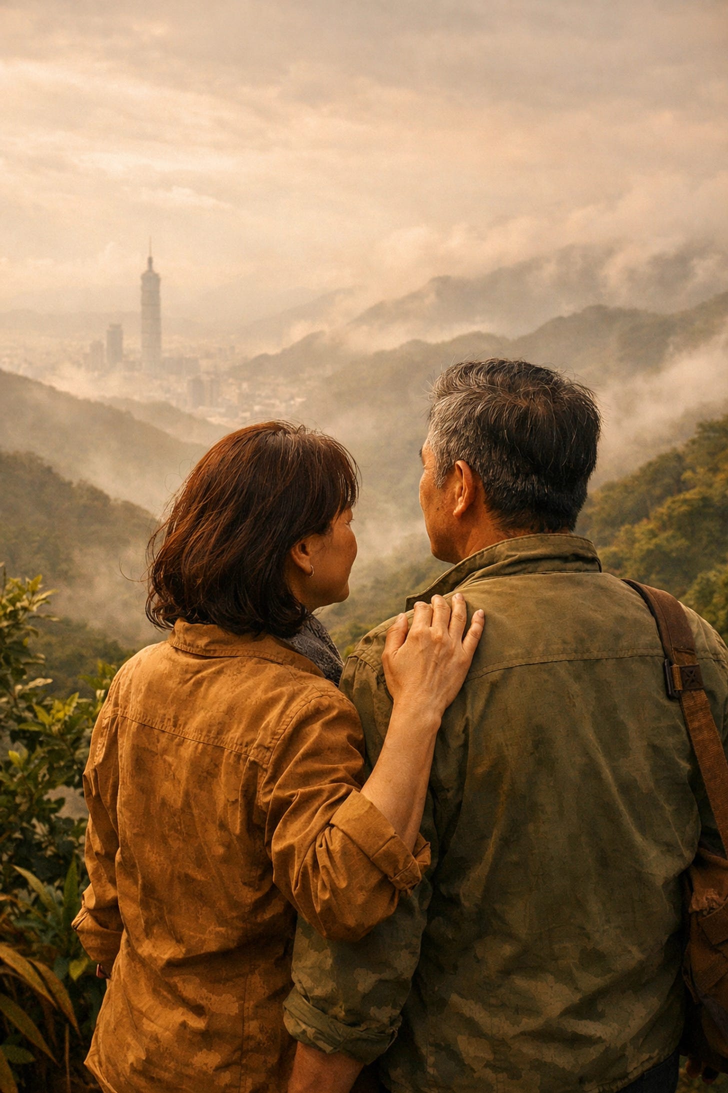 A couple overlooking the mountains of Taiwan, symbolizing a shared Catholic mission to evangelize.