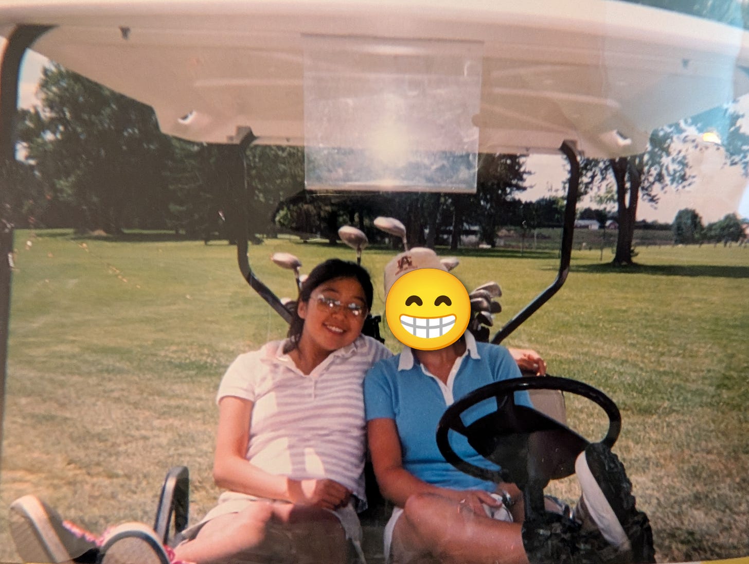 Photograph of author as a teenager in a golf cart with a friend