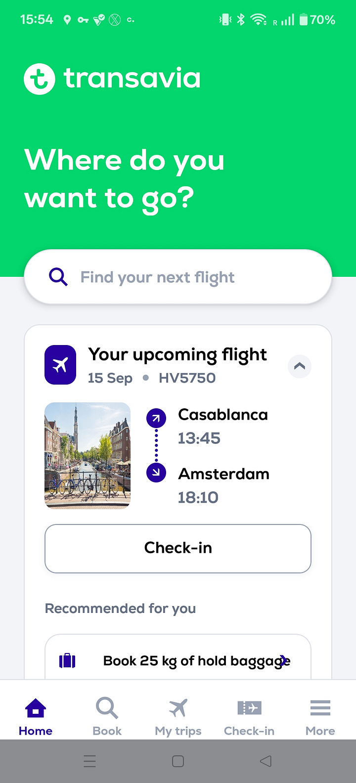 A few screenshots of the Transavia App