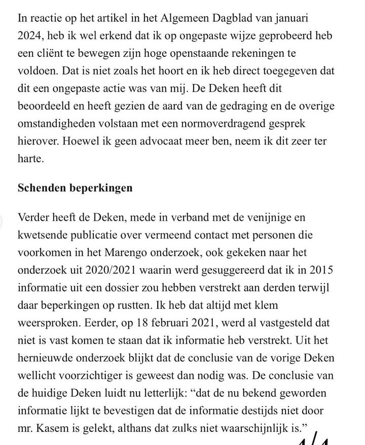 Screenshots verklaring Kasem, via Instagram