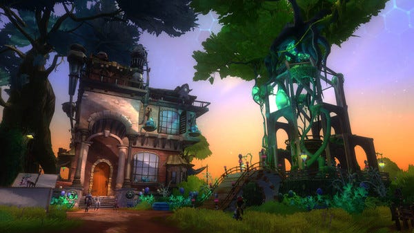 WildStar screenshot showing player housing in the sci-fi MMORPG with colorful, cartoon-style graphics