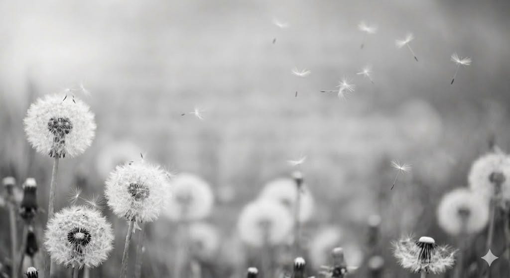 May be a black-and-white image of dandelion