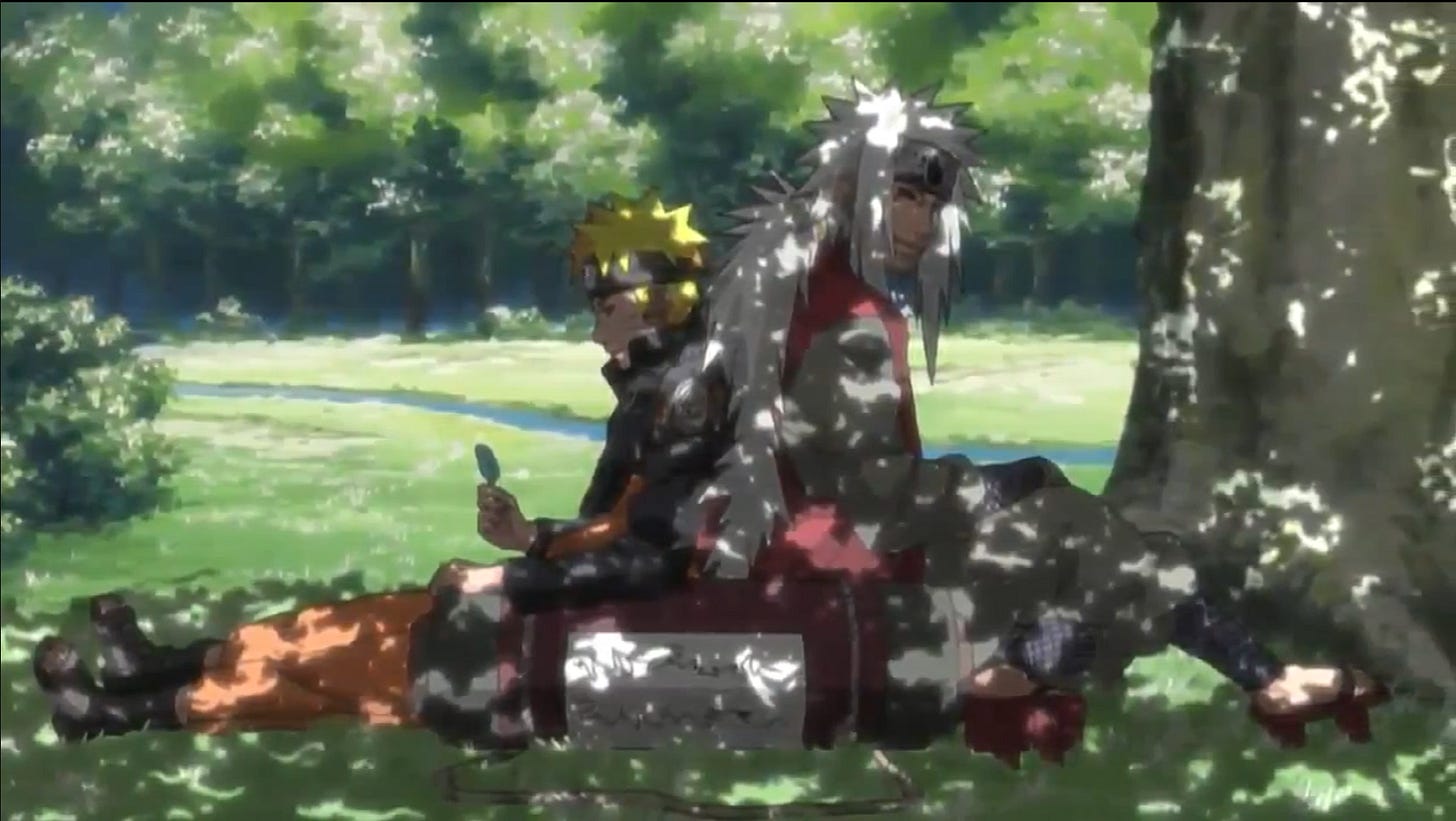 Naruto & Jiraiya enjoying popsicle sticks under a trees shade. (Shippuden  anime, ep. 93. Connecting Hearts.) : r/Naruto