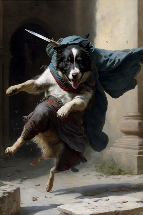 Ninja cats, dogs, foxes, hedgehogs, and squirrels in action poses