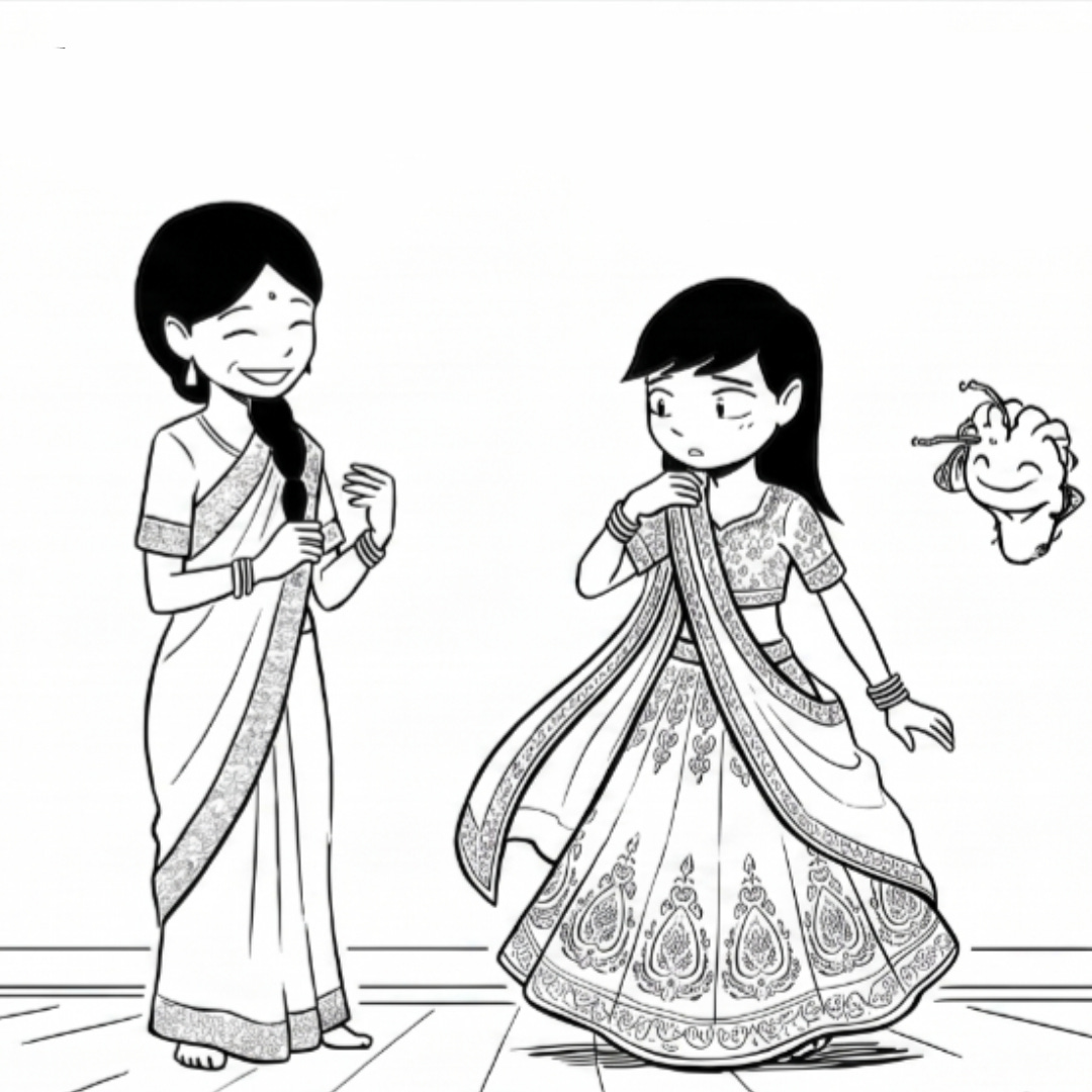 Ma helps Zara get dressed in a beautiful Indian outfit.