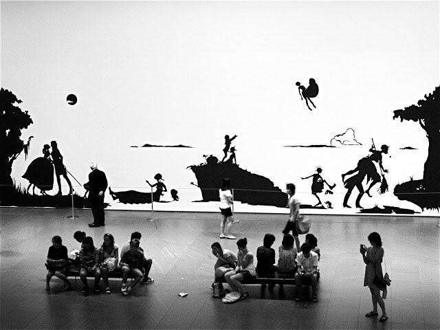 Kara Walker, Gone: An Historical Romance of a Civil War As it Occurred B’tween the Dusky Thighs of One Young Negress and Her Heart, 1994. Shown here at MOMA in 2010. Kara Walker, Gone: An Historical Romance of a Civil War As it Occurred B’tween the Dusky Thighs of One Young Negress and Her Heart, 1994. Shown here at MOMA in 2010.
