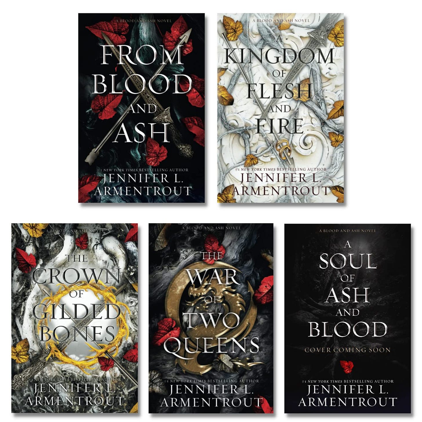 Blood and Ash Complete Series Collection Set, Books 1-5. From Blood and  Ash, A Kingdom of Flesh and Fire, The Crown of Gilded Bones, The War of Two  Queens, A Soul of