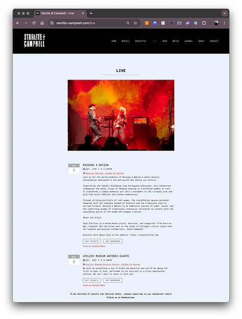 Section of the new Starlite & Campbell website