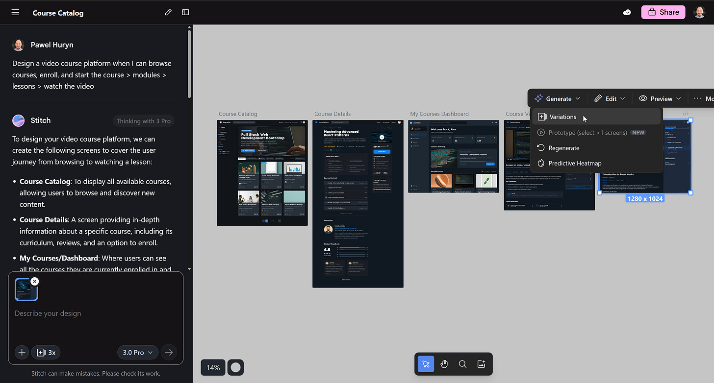 Google Stitch Example: Generate Variations Google Stitch Example: Generate Variations