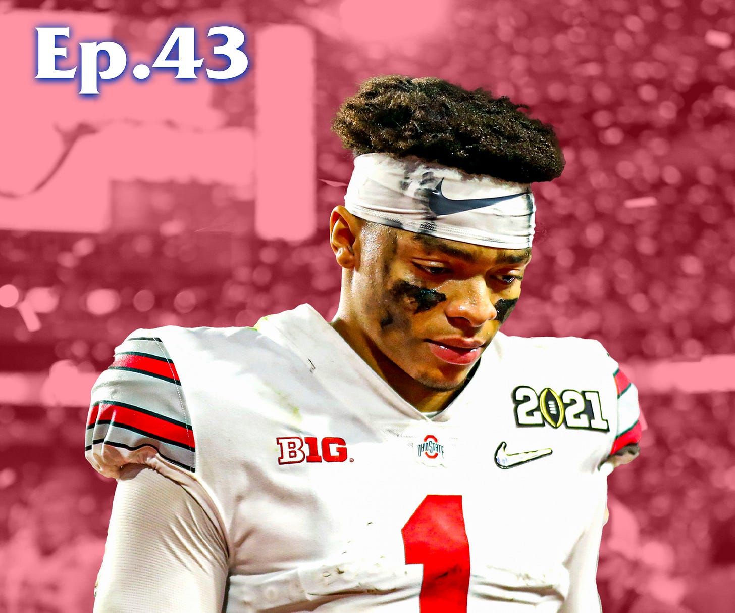 A graphic of Ohio State QB Justin Fields as he prepares for the 2021 NFL Draft. Photo Credit: Mark J. Rebilas-USA TODAY Sports
