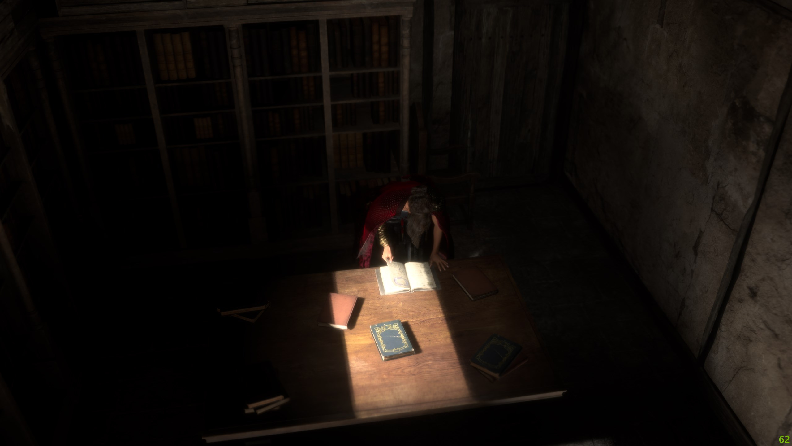 Forspoken's Fray Holland studies a tomb in the under the sunlight of a nearby window.