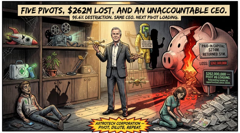$ASTC: Five Pivots, $262M Lost, and an Unaccountable CEO