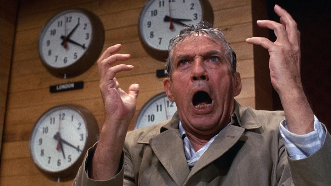 Still from the film Network (1976) featuring Peter Finch.