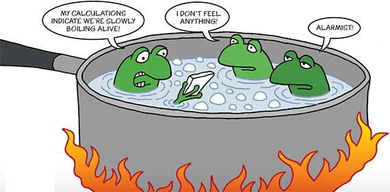 Cartoon a cartoon of frogs in a pot of water

AI-generated content may be incorrect.