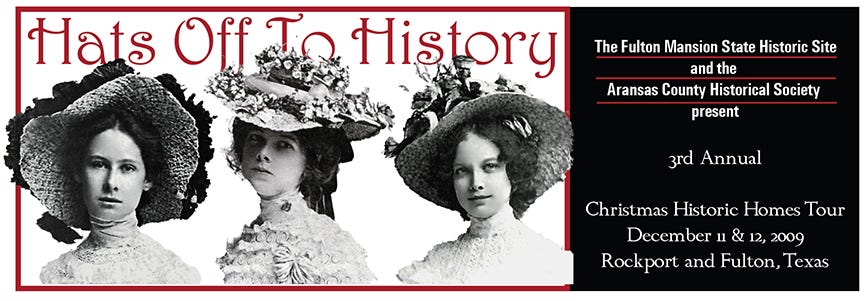 Graphic showing final event banner with antique photo, "Hats Off To History" tagline at the top, and event details in text on the right.