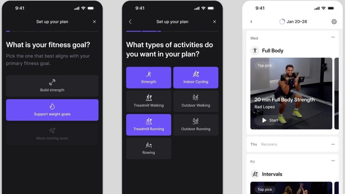 Personalized Workout Plans overview from Peloton blog. Image credit Peloton.