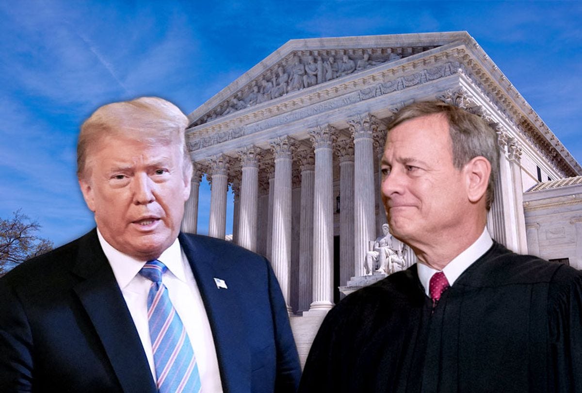 US President Donald Trump and Supreme Court Justice John Roberts (Getty Images/Salon) US President Donald Trump and Supreme Court Justice John Roberts (Getty Images/Salon)