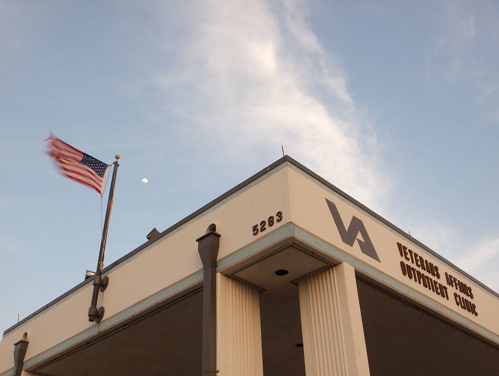 Flag and moon at the VA Clinic