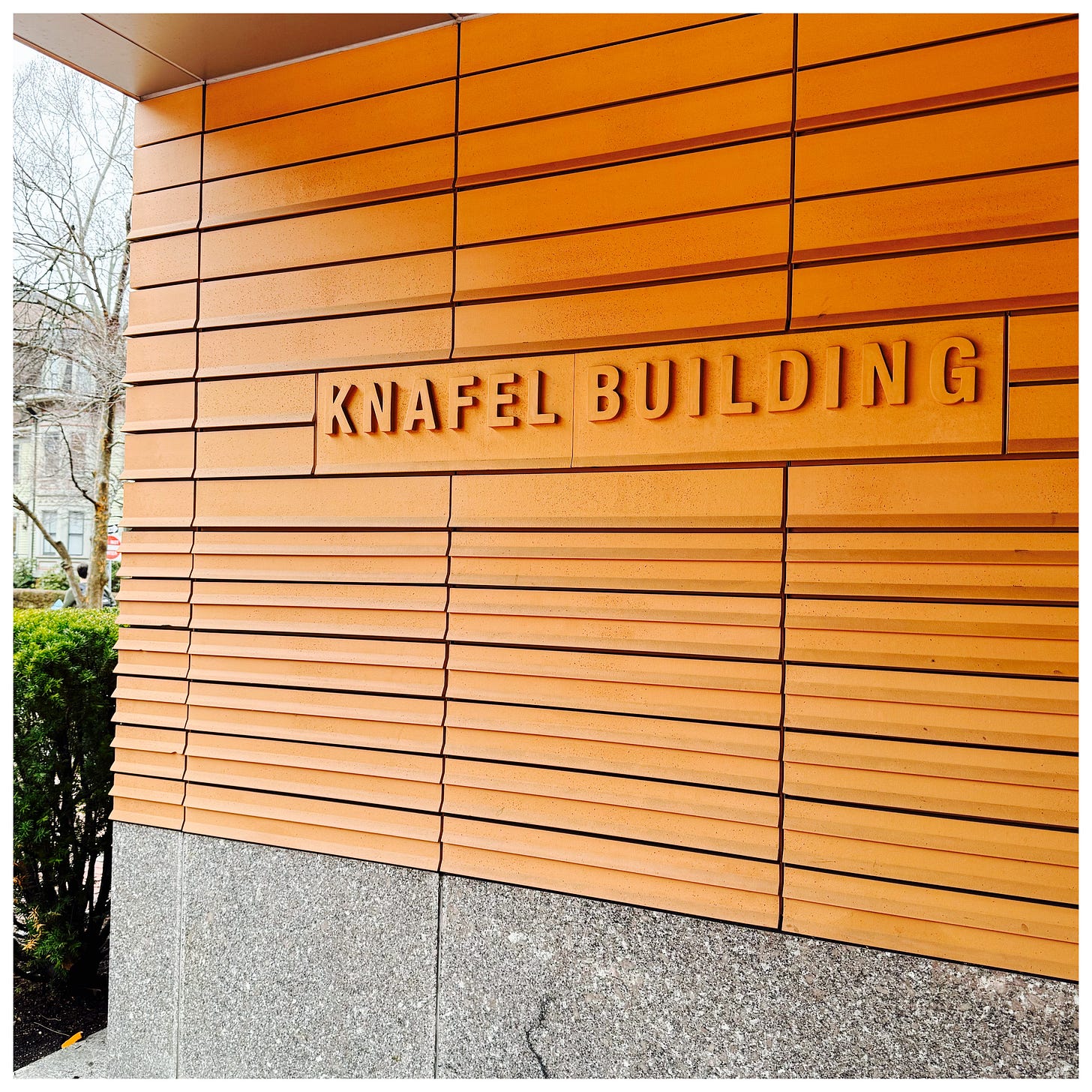Photo of exterior of the Knafel Building at Harvard, office home of Rachel and the CGA