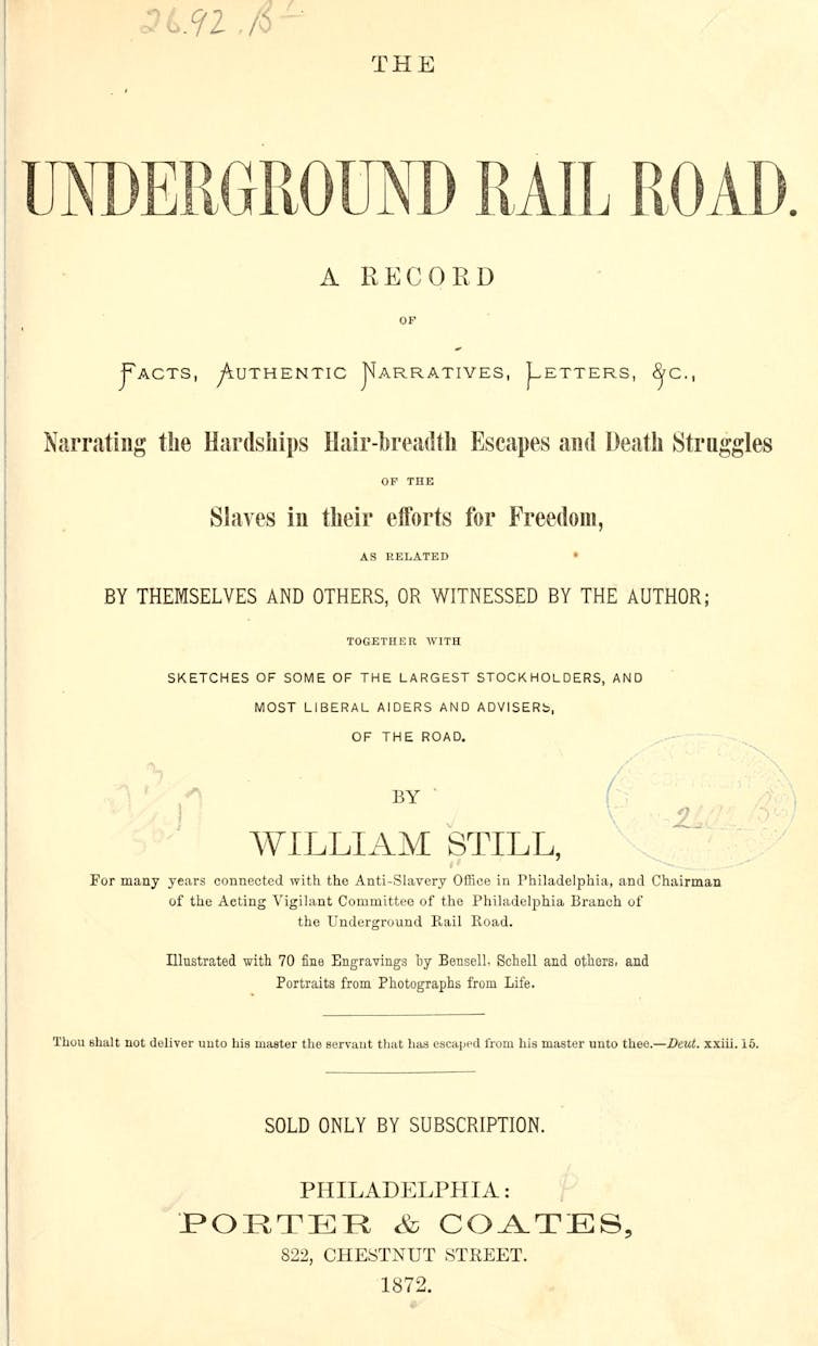 Yellow page of text titled 'The Underground Rail Road: A Record'