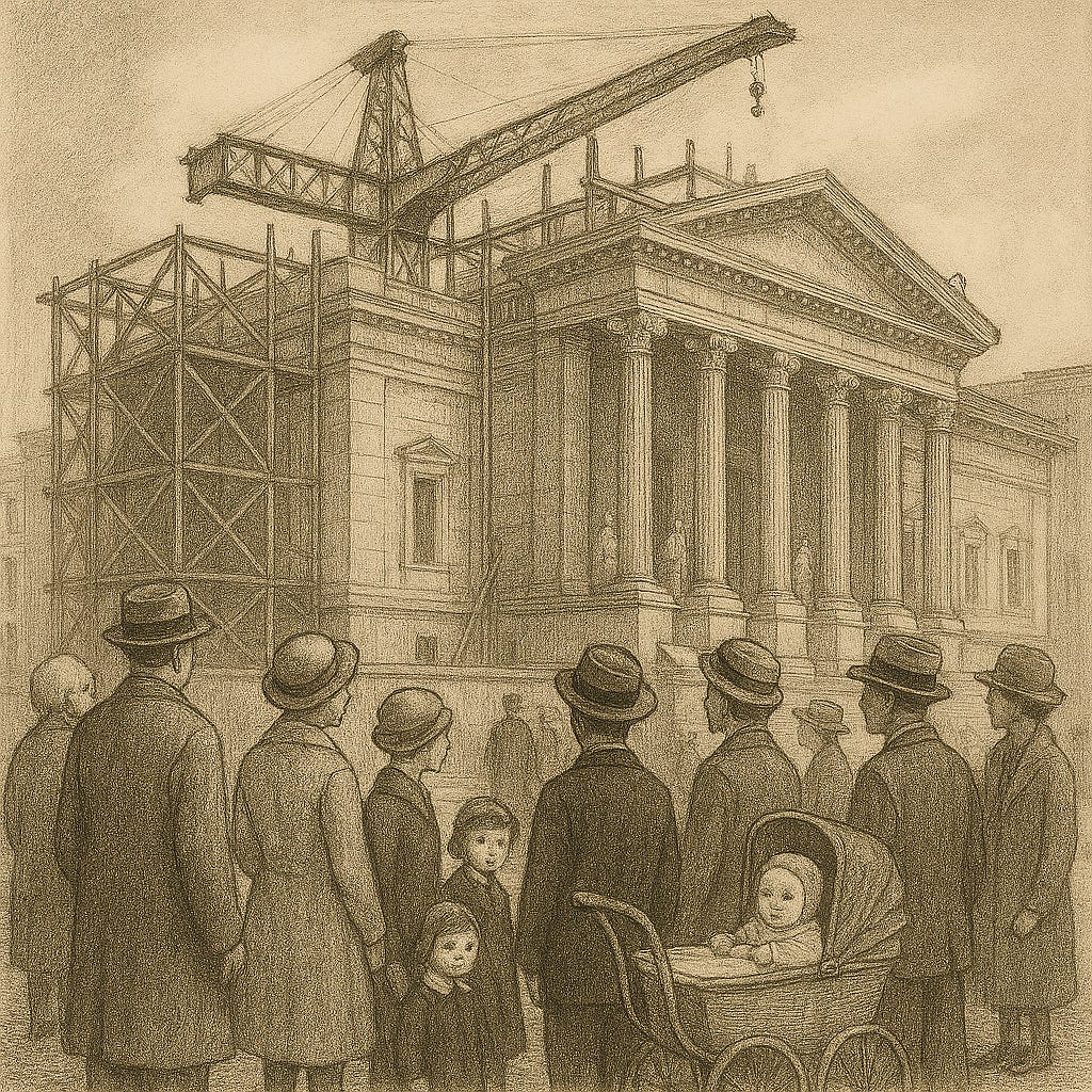 1920s people watching the construction of a museum