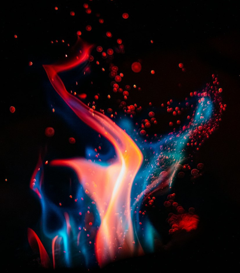 red and blue fire digital wallpaper
