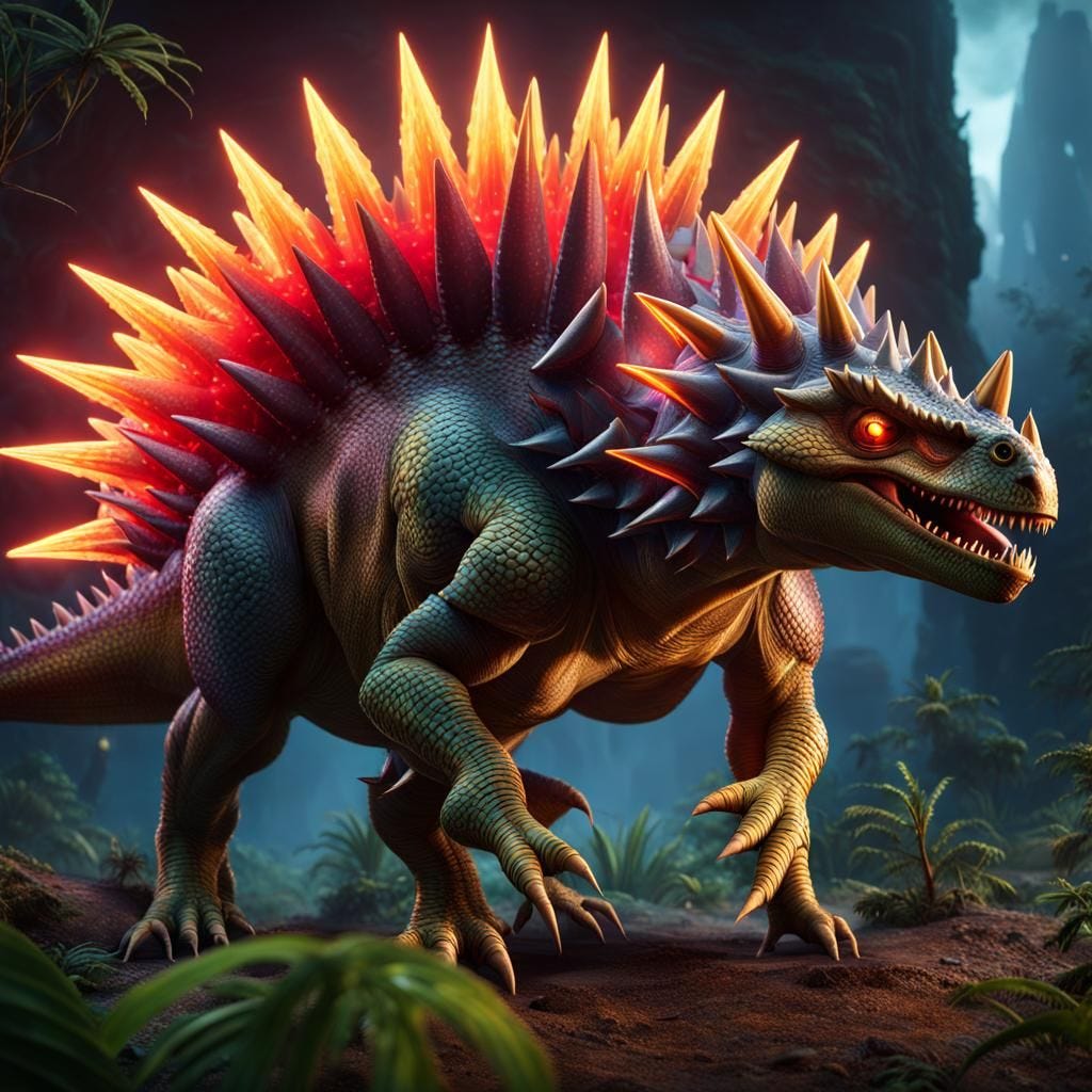 A ferocious stegosaurus that shoots laser beams out of its eyes and urinates cold stout