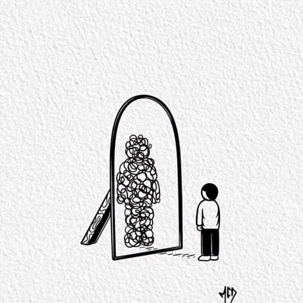 Artist unknown, via Pinterest (1,381 saves). The reflection is the guy you're pretending to be.
