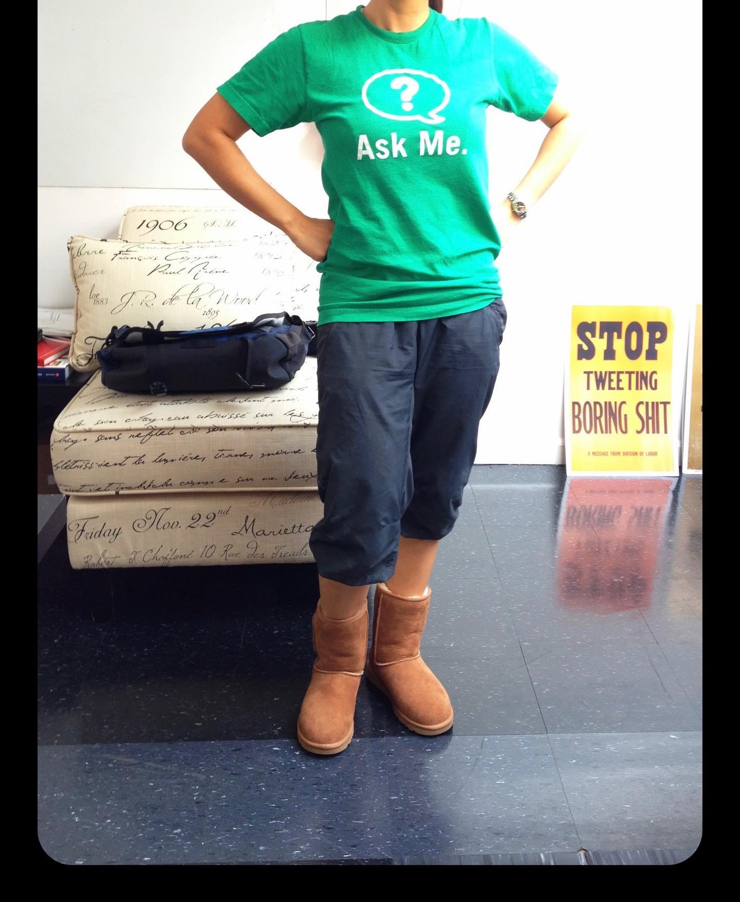 Photo by Sabrina on September 30, 2024. May be an image of 1 person, standing, pants, sportswear, sweatpants, boots and text.