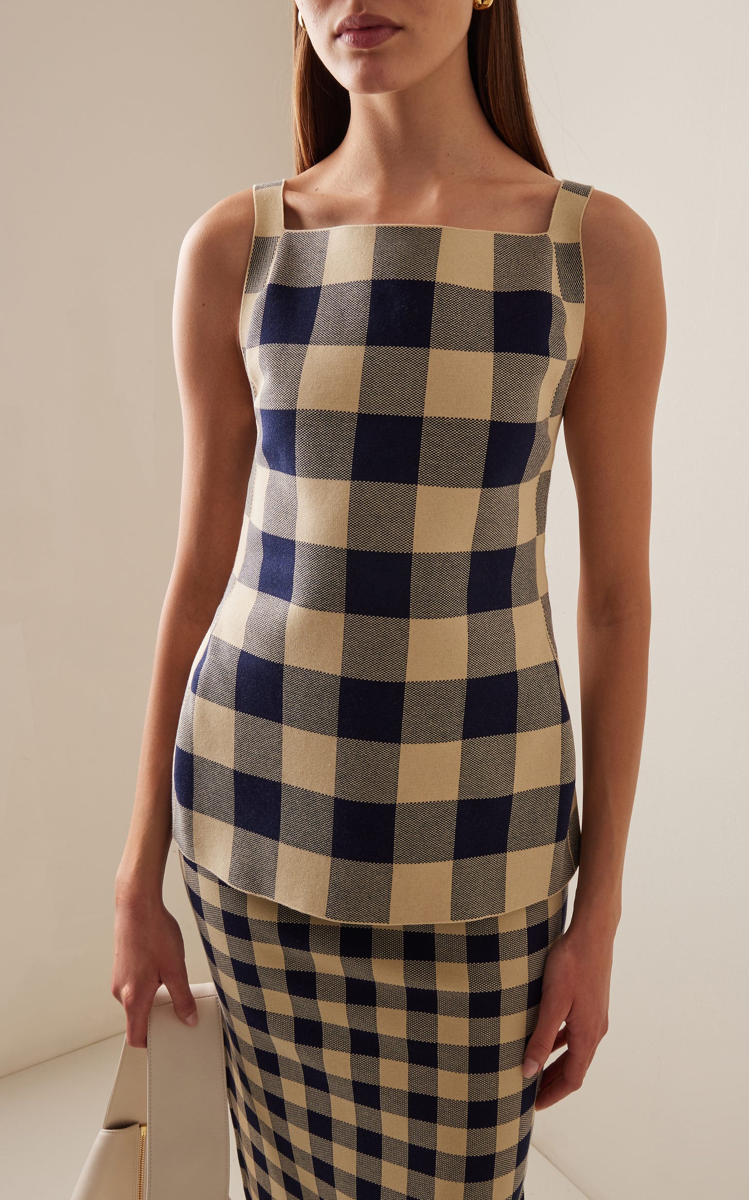 Asher Gingham Cotton-Blend Knit Apron Top