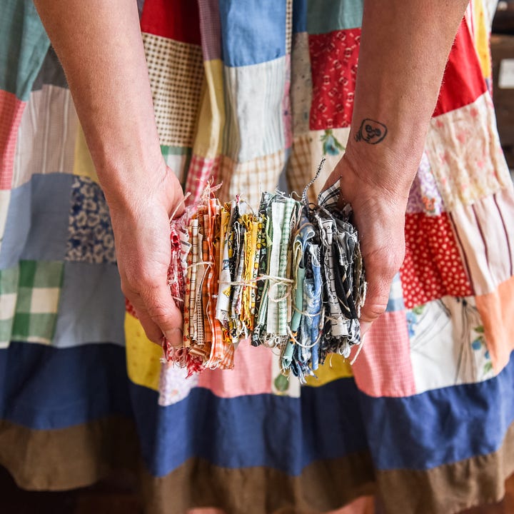 vintage scraps for bookbinding, and slow stitching