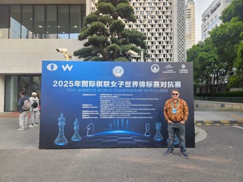 photo of Leonid Sandler in front of Shanghai venue