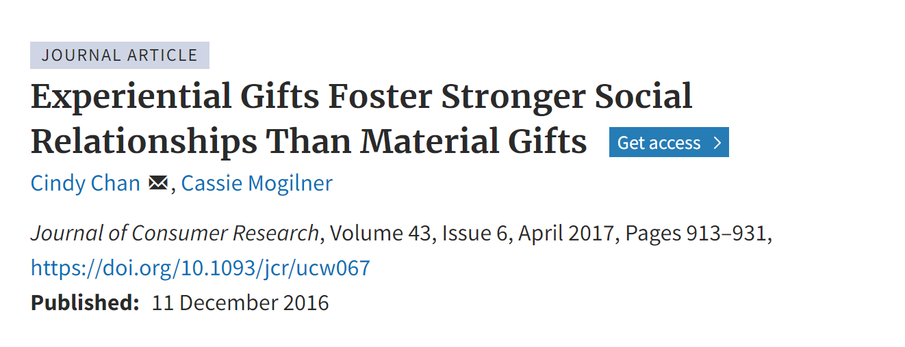experiential gifts produce greater improvements in relationship strength than material gifts